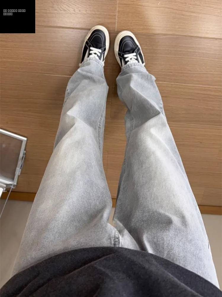 

Мужские джинсы Waed Light ey Slim Fit с прямыми штанинами, удлиняющие ноги, в американском стиле, для молодежи, повседневные, для уличного стиля (OOTD)