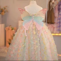 Girls' Summer Rainbow Dress Fashion Children's Skirt Subnet Red Ocean Butterfly Wings Super Fairy Baby Girl Princess Dress