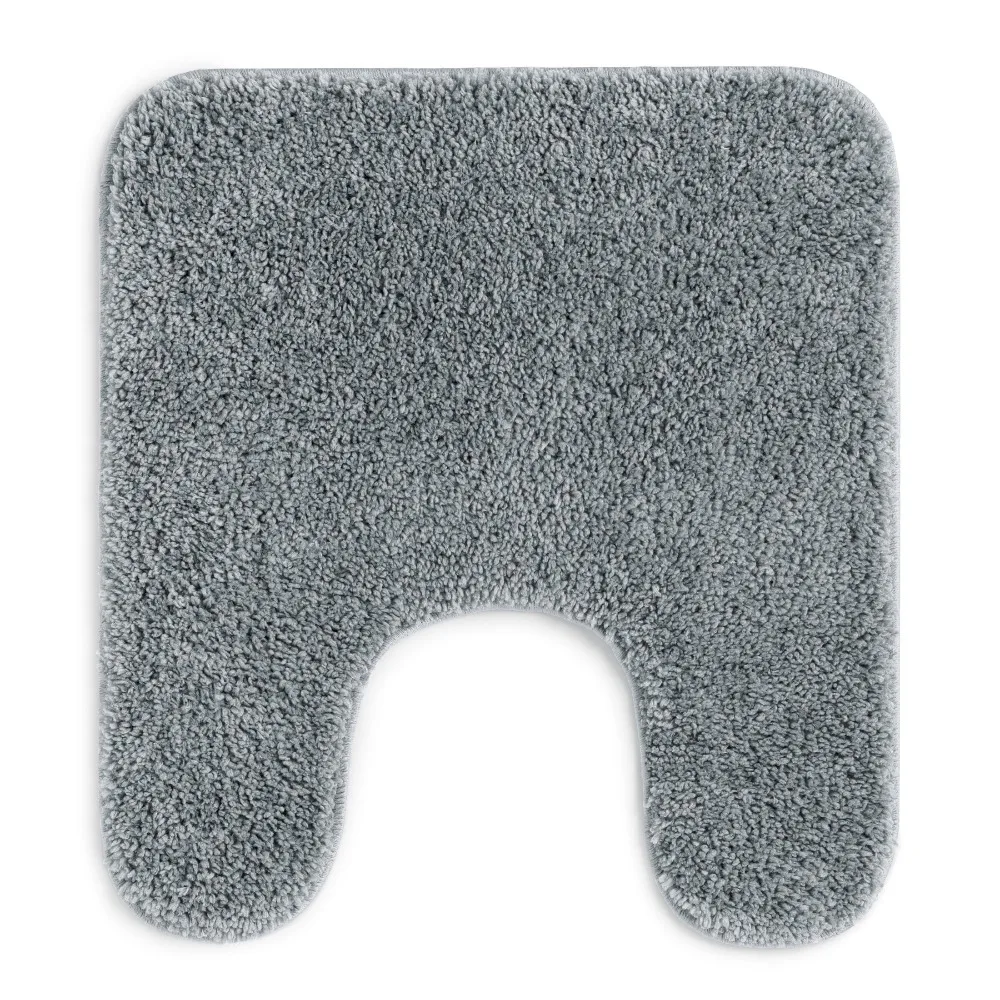 Grey Polyester Contour Bathroom Rug Non-Slip Shaggy Floor Mat for Shower Tub Toilet 20 x 22 Inches