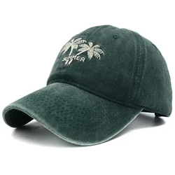 2024 New Palm Tree Embroidery Washed Cotton Baseball Cap for Men Women Adjustable Sun Protection Snapback Caps Gorras Para Mujer