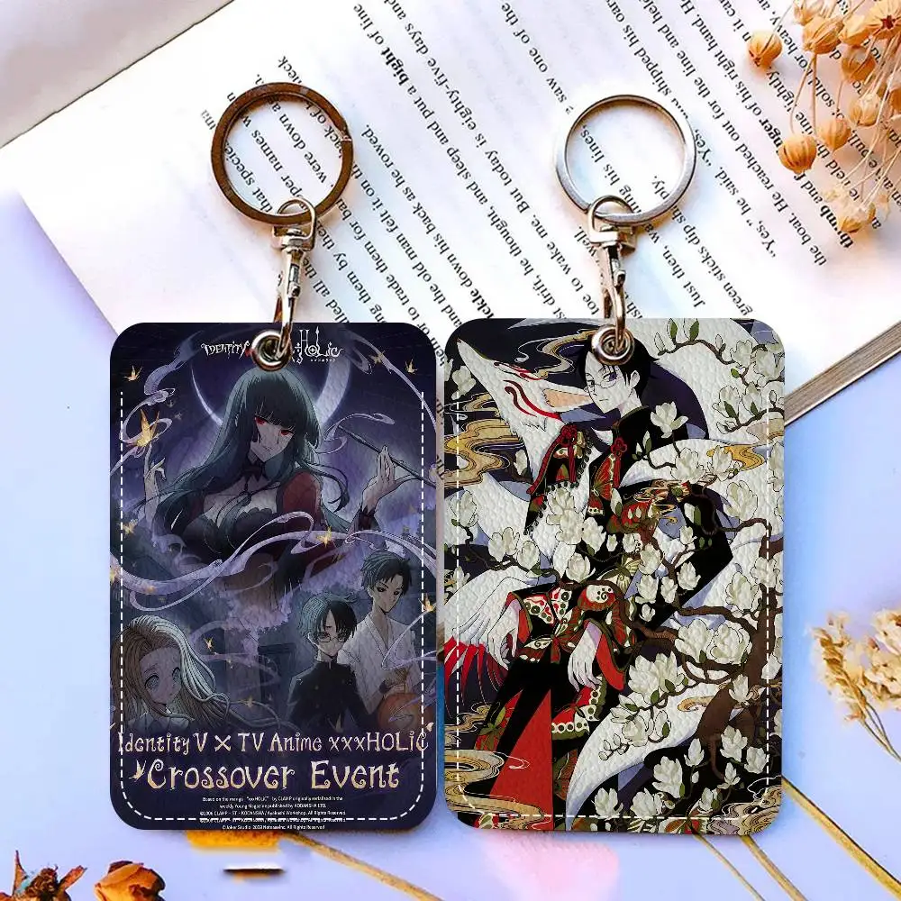 Classic Anime XxxHolic 1Pc Access Card Case Leather Card Holder Keychain Key Ring Door Access Tags ID Card Case Keychain