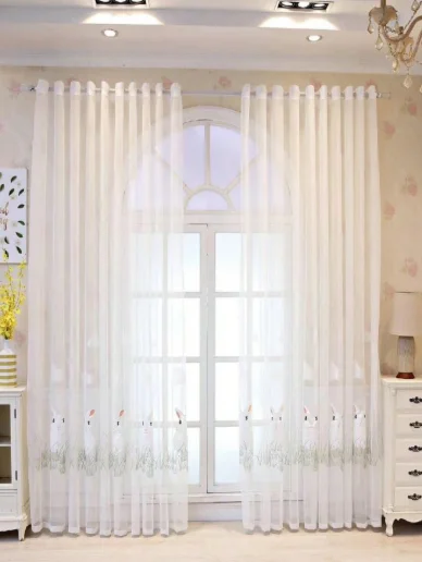European and American Style Sweet Childlike Rabbit Embroidered Curtains Living Room Bedroom Balcony Blackout Curtains