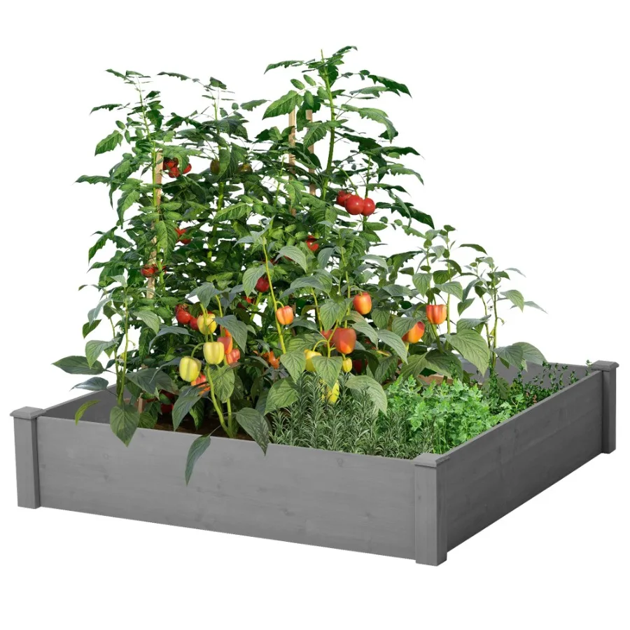 

Raised Garden Bed 48x48x10'' Outdoor Wood Planter Box Over Floor ToolFree Assembly