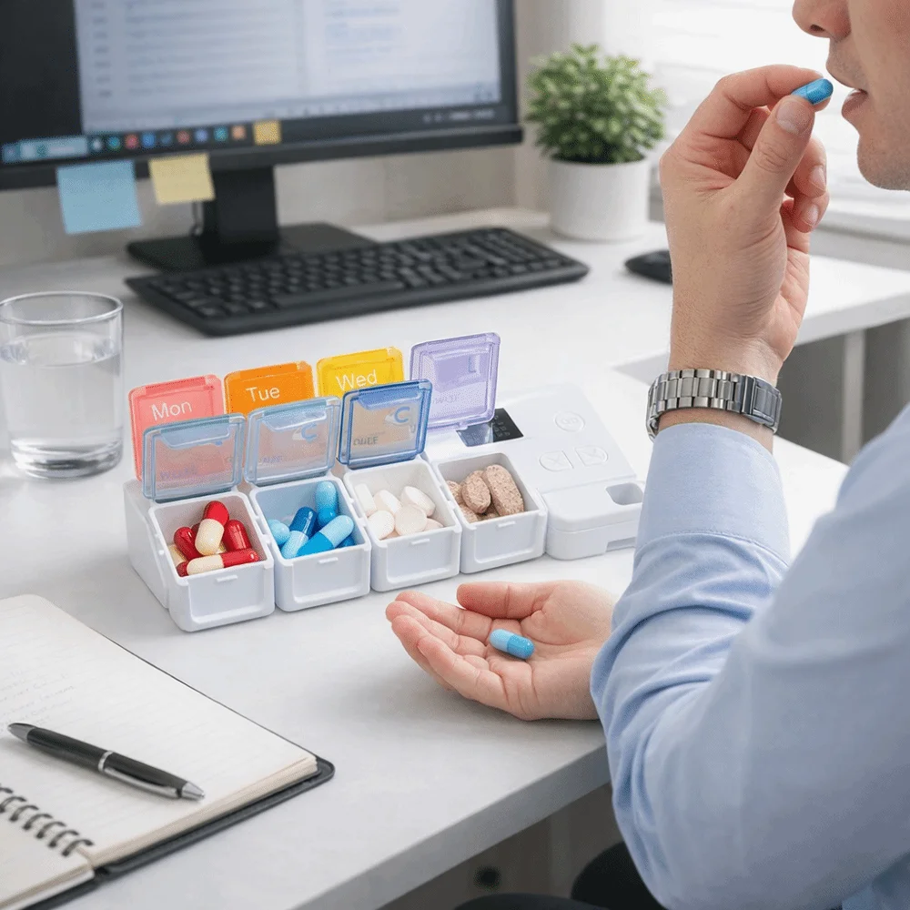 Pill Container Large Capacity Smart Pill Case Reminder Colorful Travel Pill Box 7 Lattice Weekly Pill Organizer Daily Pill