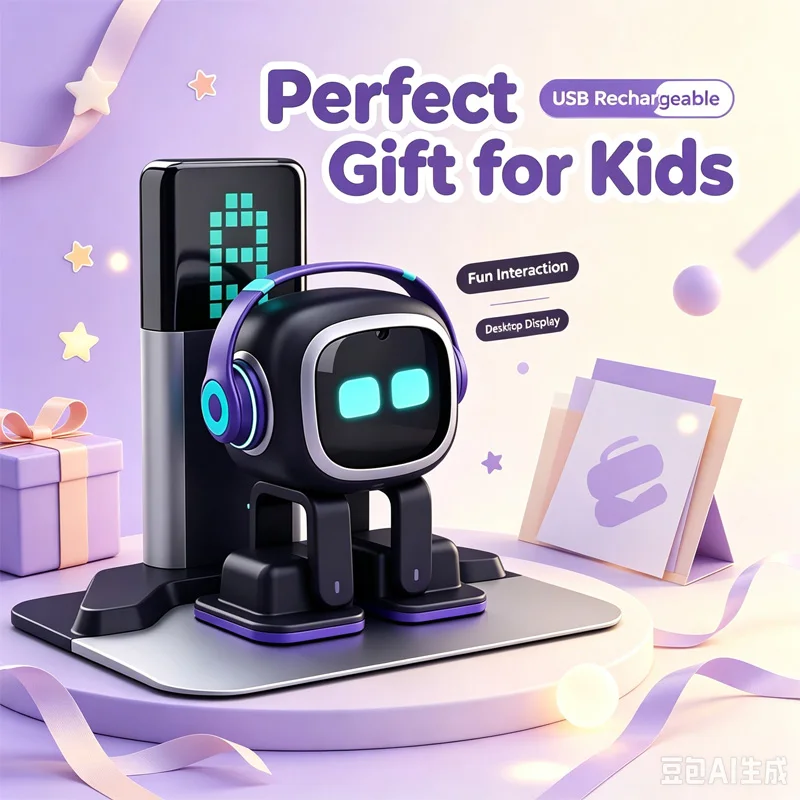 Smart Interactive Desktop Robot Toy with LED Dynamic Expressions, Touch Control, Dance Music & Charging Dock, USB Rechargeable