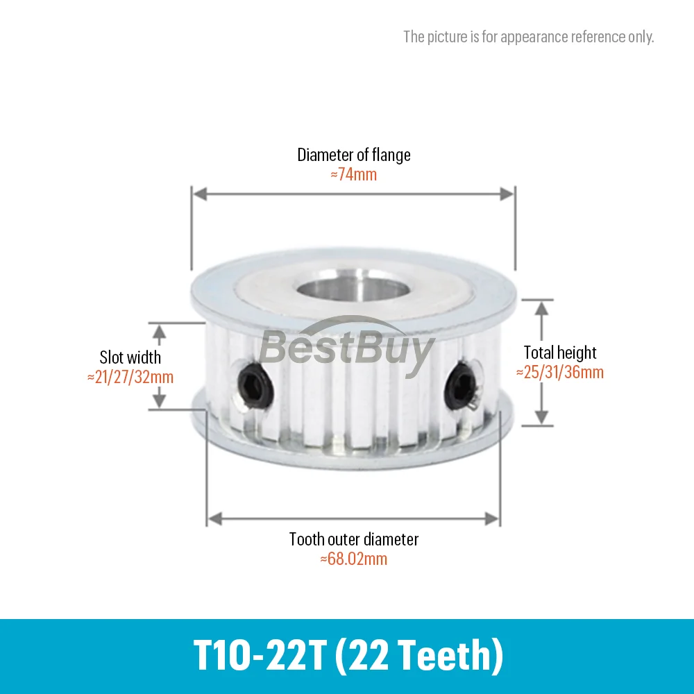 T10 AF Timing Pulley Aluminum Alloy22T 24T Teeth Synchronous Wheel Belt Width 20/25/30mm Bore 8mm-30mm Pitch 10mm