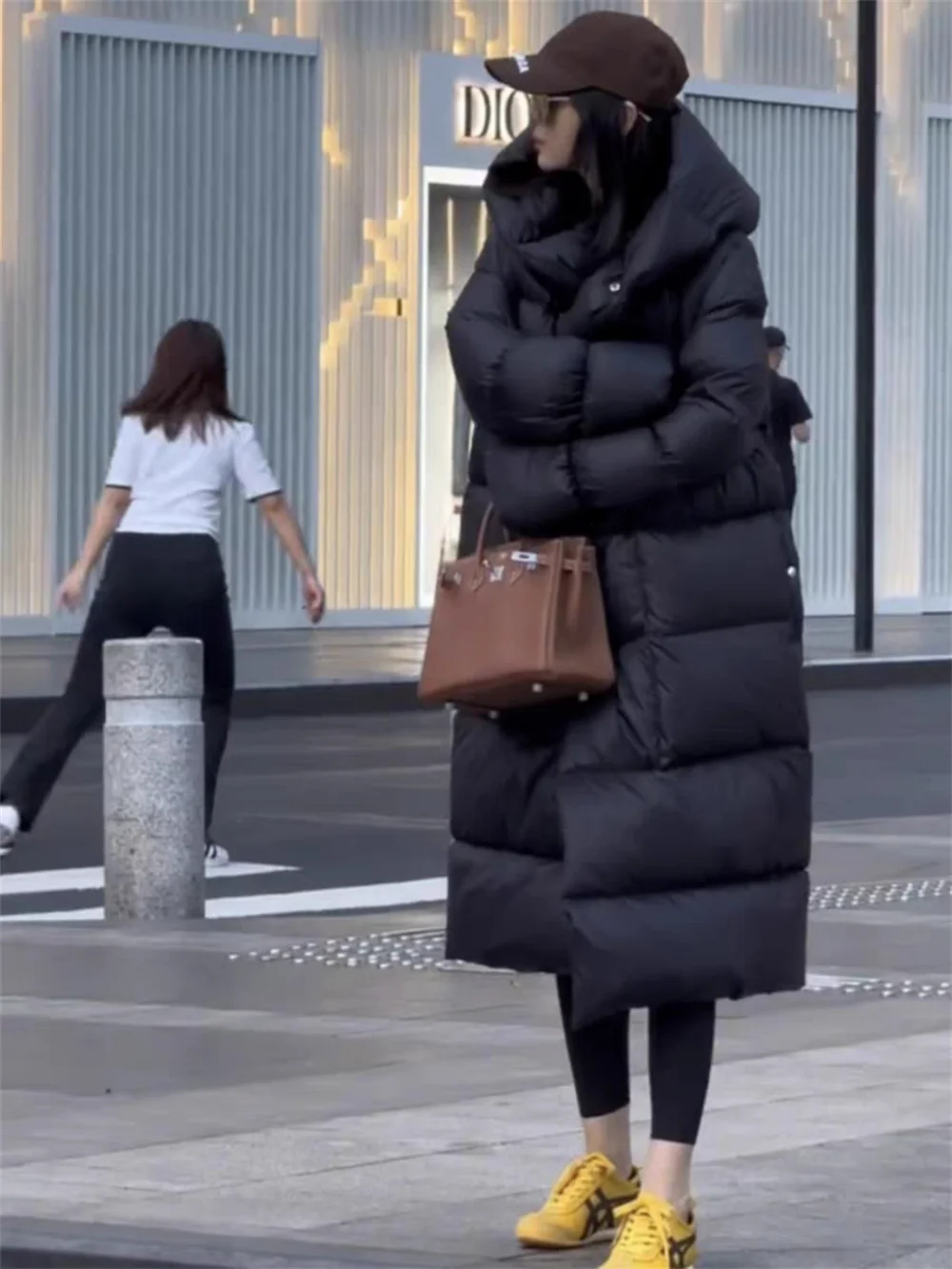 Chaqueta de plumón con capucha hasta la rodilla para mujer, chaqueta cálida gruesa de plumón de pato blanco holgado, invierno, 2024