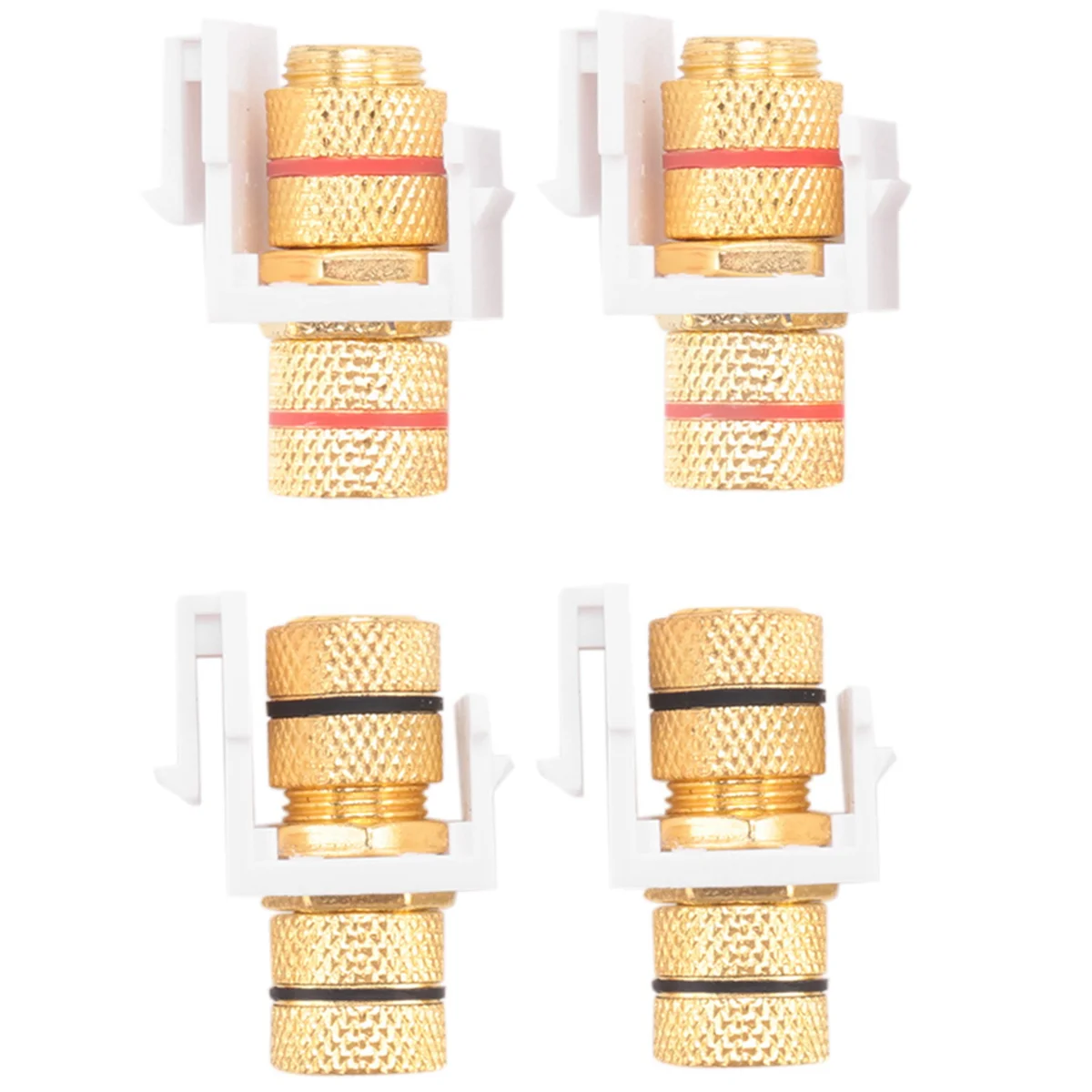 ABKM Banana Jack Binding Post Keystone Jack Insert with Black & Red Rings, Screw Type Audio Speaker Keystone, 2 Pairs/4 Pack
