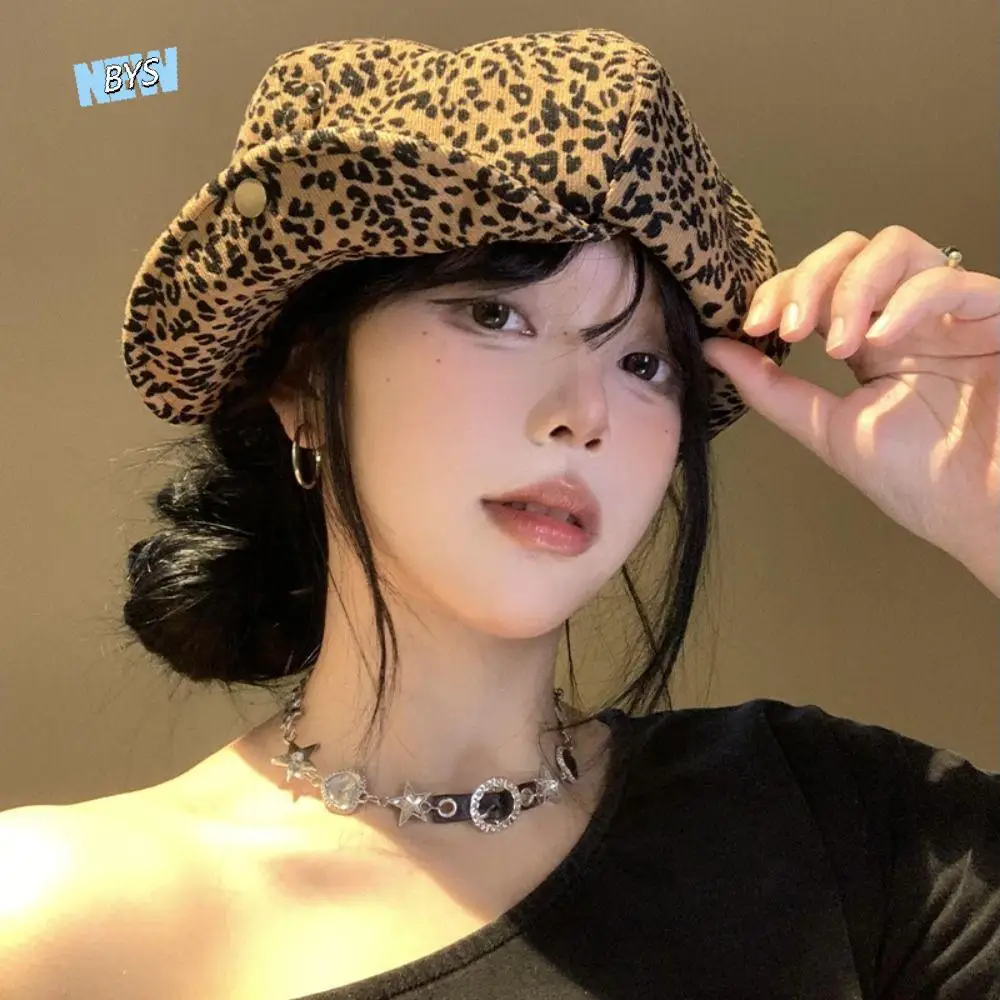 

Sweet Leopard Print Leopard Beret Y2K Korean Style Painter Hat Cotton Artist Hat Octagonal Cap Streetwear