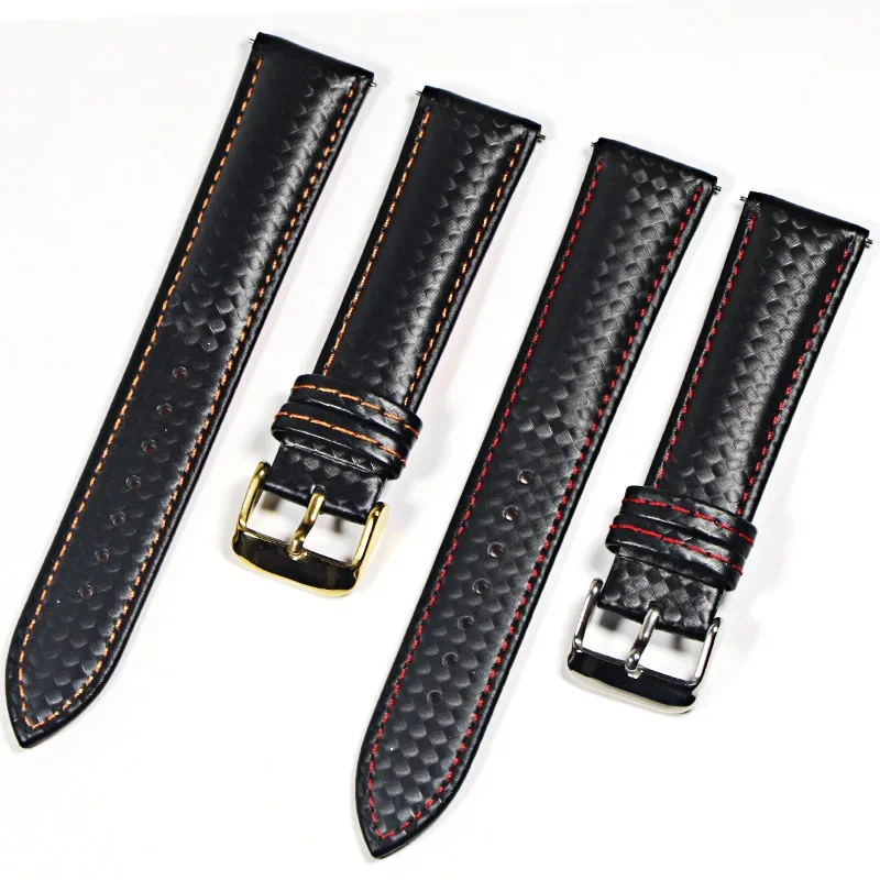 Genuine leather bracelet Carbonfiber grain Watchband 18mm 20mm Red Orange stitching watch band 20mm 22mm watch strap