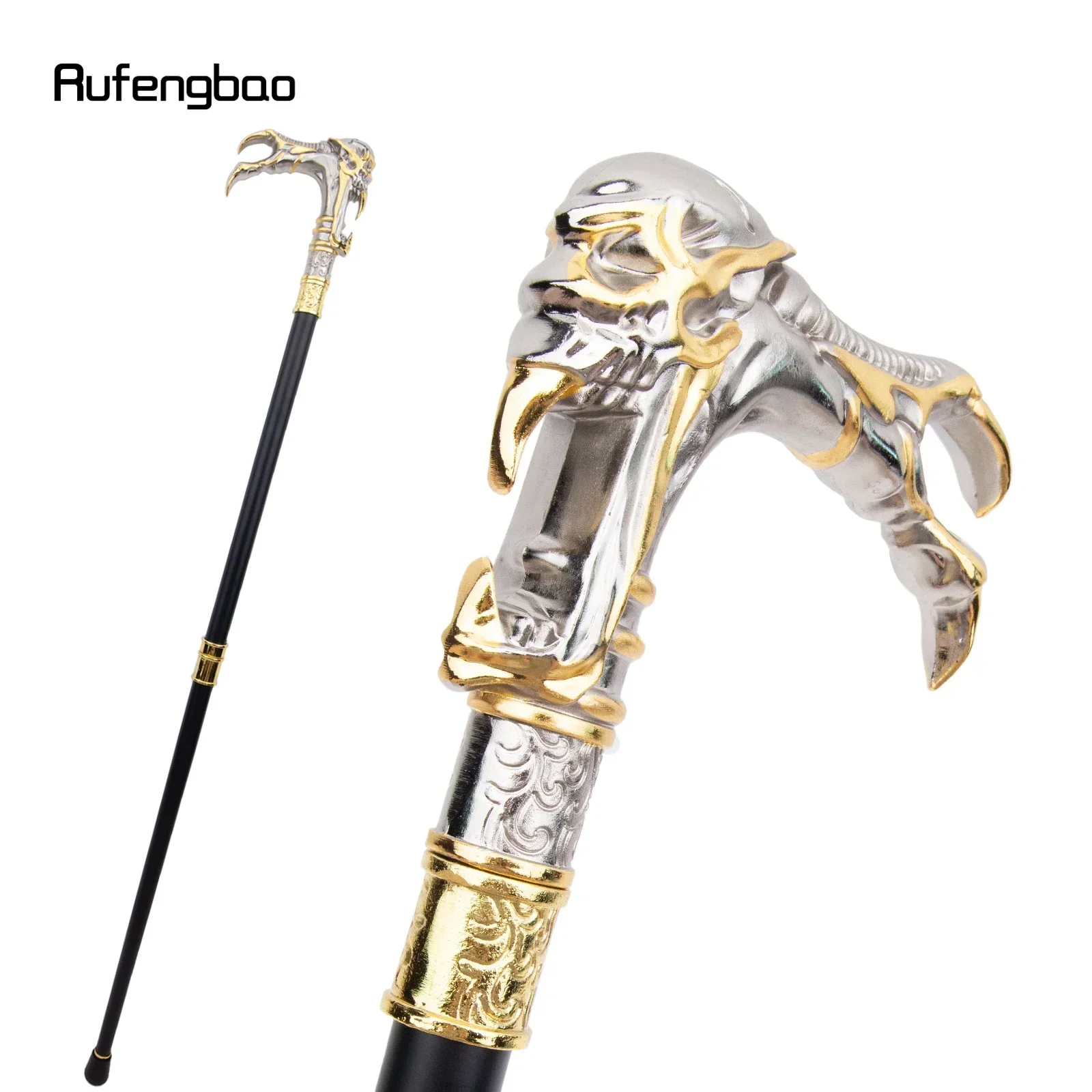 Golden White Ghost Skull Head Fashion Walking Stick Decorative Vampire Cospaly Vintage Cane Steampunk & Everyday Use 93cm