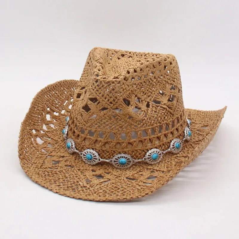 Vintage Sommer Strand Bohemian Strohhut mit Muscheln für Damen und Herren, Western Cowboyhüte mit Holzperlen, Ausgehöhlter Sonnenhut, Urlaubsmütze – Detail 25