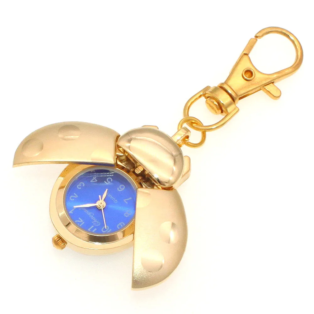 Novo relógio de estudante, joaninha dourada, relógio de colar feminino, relógio pendurado de concha, relógio de quartzo