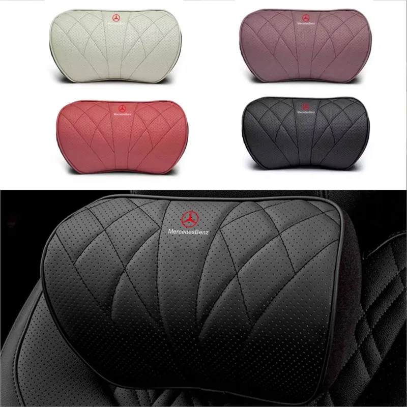 Leather Car Seat Headrest Memory Foam Comfort Neck Pillow Auto Interiors For Mercedes Benz Exclusive AMG W108 W124 W126 W140 CLA