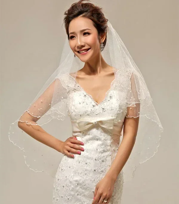 شبكة بيضاء شفافة بطول طبقة واحدة 150 سم أغطية رأس الزفاف حجاب الزفاف