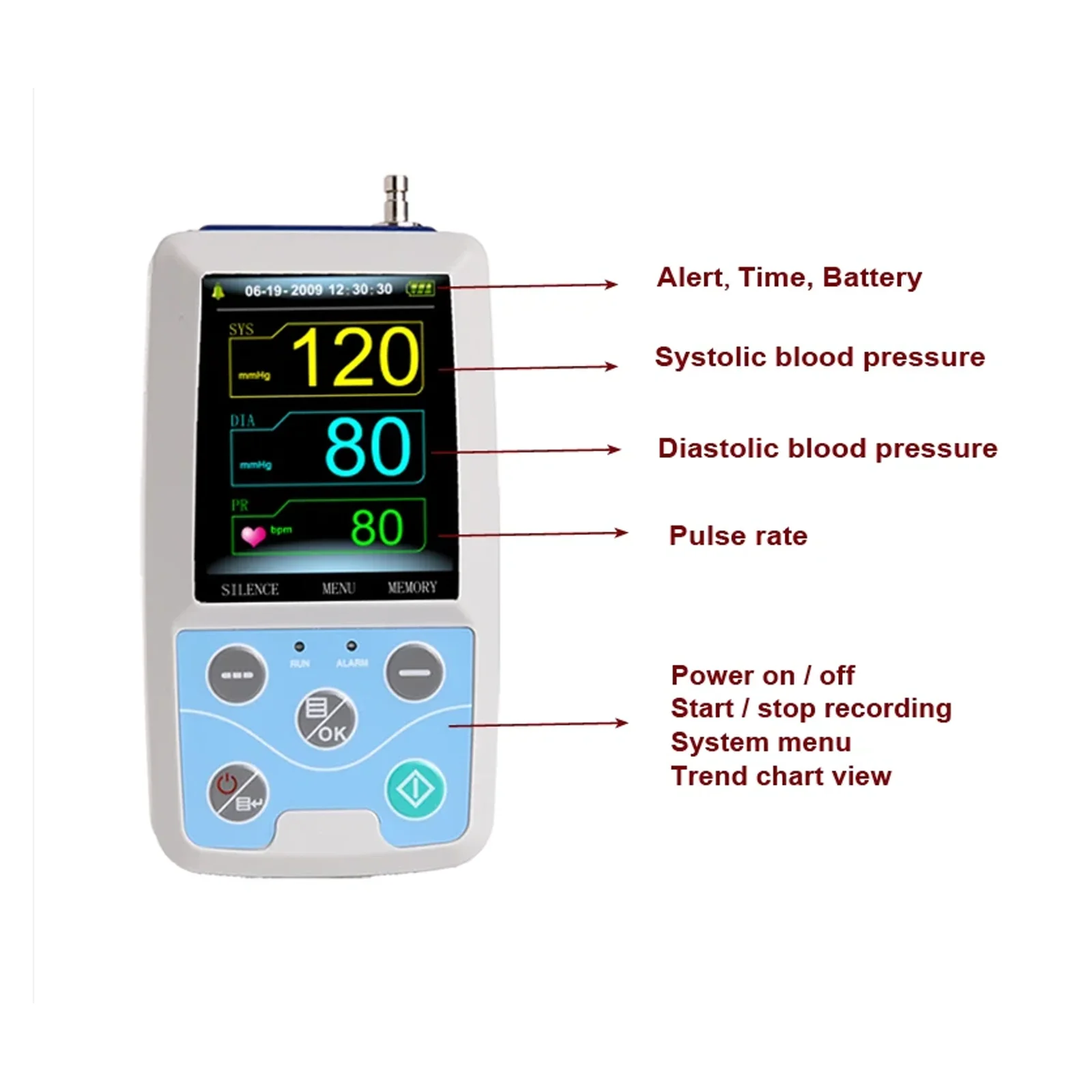 CONTEC 24-Hour ABPM50 Blood Pressure Monitoring System NIBP, Pulse Rate, SPO2, Ambulatory Bp Monitoring(1cuff or 3cuff Optional)