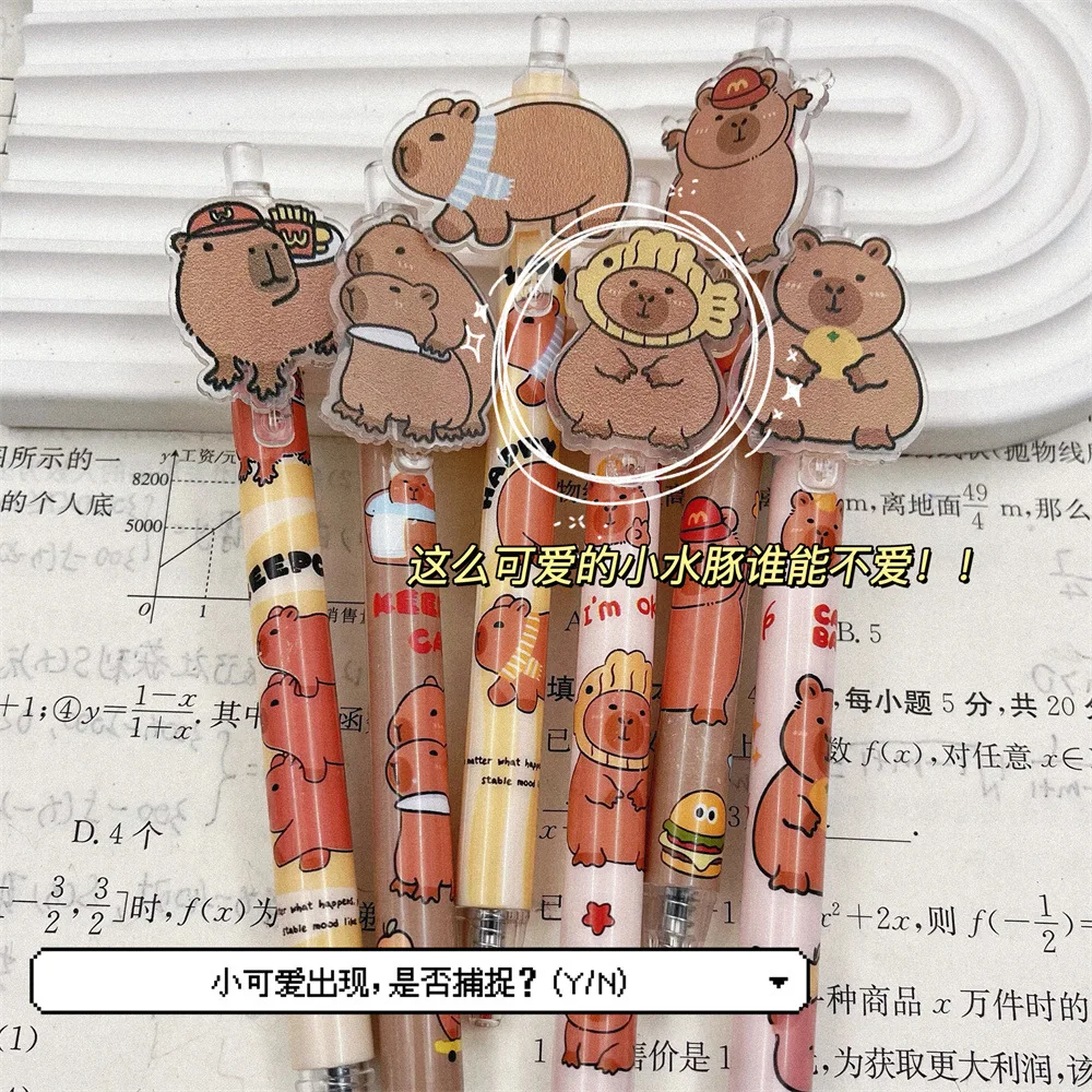 48pcs new Capybara gel pen 0.5mm black cartoon cute high-value press pen patch limited student stationery wholesale