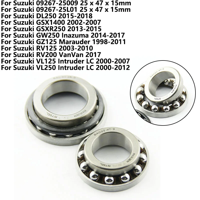 

Steering Head Bearing Kit For Suzuki GW250 Inazuma RV125 RV200 GZ125 VL125 GSXR250 GSX1400 DL250 VL250 09267-25L01 09267-25009