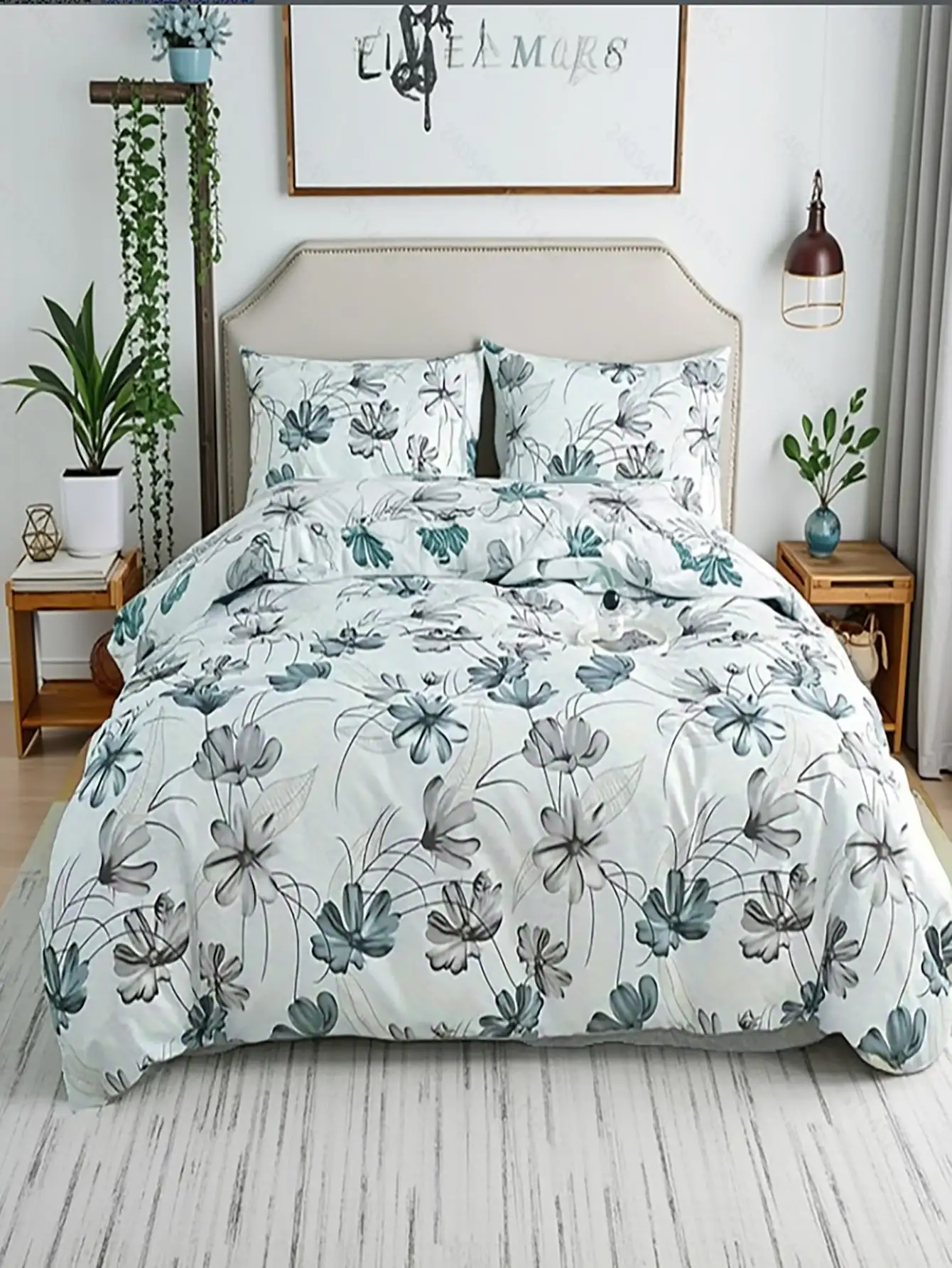 

Комплект постельного белья с цветочным принтом (2/3 предмета) - модный полиэстеровый комплект, устойчивый к пятнам, можно стирать в машине, подходит для общежития/квартиры