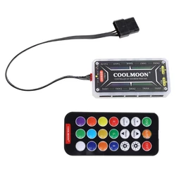 COOLMOON RGB 원격 컨트롤러 DC12V 5A LED 컬러 지능형 컨트롤러 10X 6pin 팬 포트 2 X 4pin 라이트 바 포트