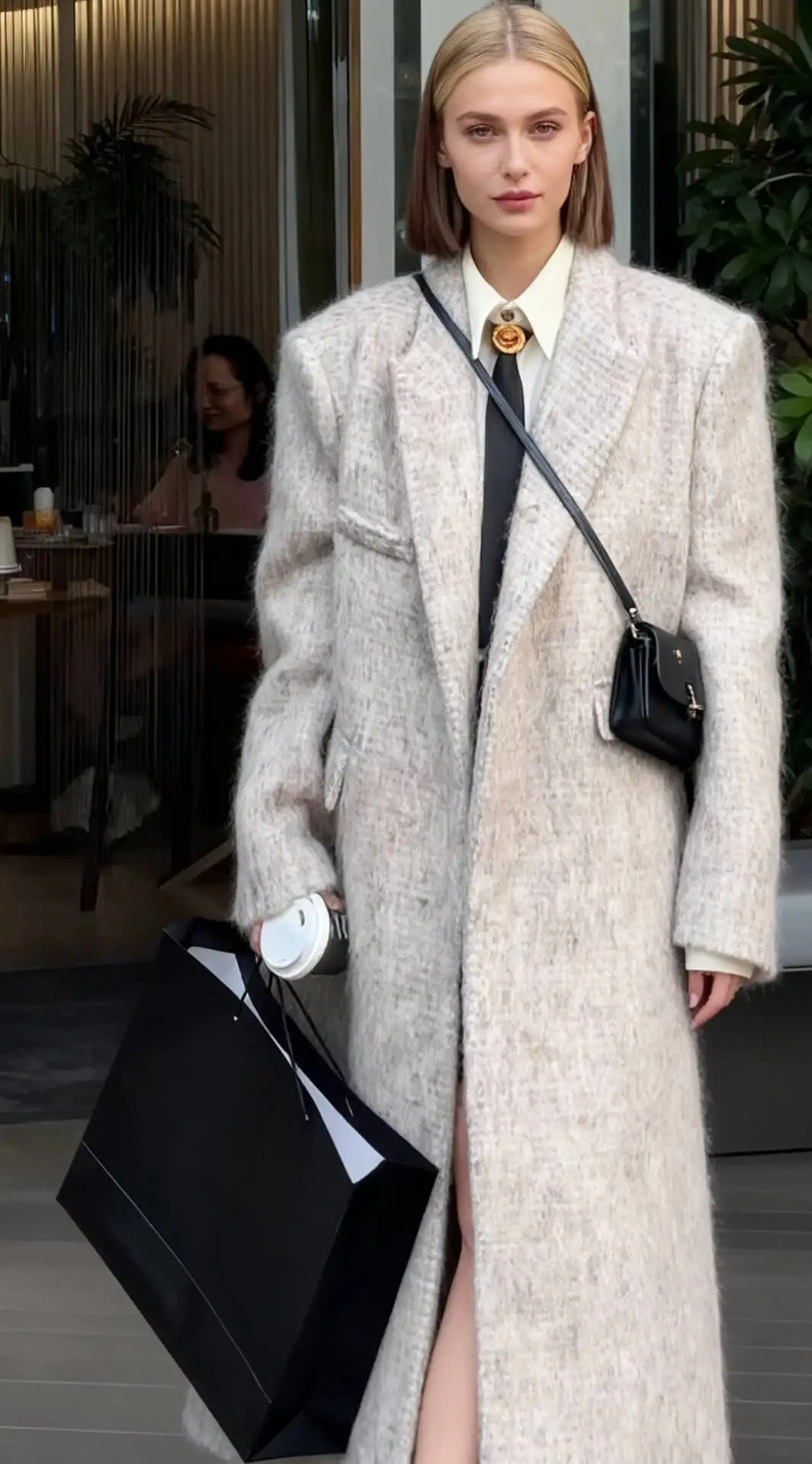 

Wool Blend Coats Womens Woolen Coat Print Fall Blended Sashed Notched Collar Elegant Mature Temperament Classical Style Office