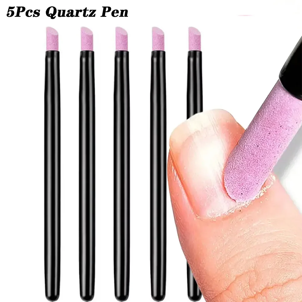 1/5PC Quartz Nail Polishing Pen Set 130mm Dead Skin Cuticle Remover Fine Sanding Stone Manicure Tool
