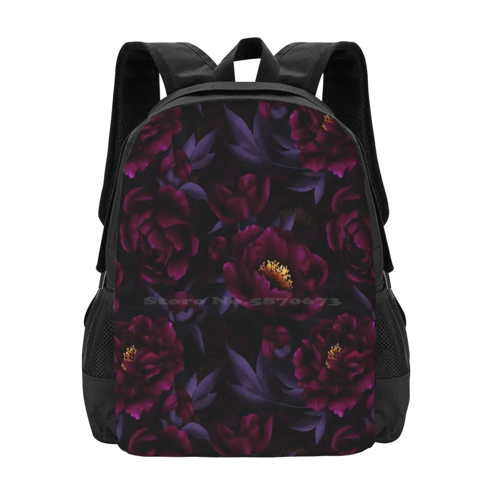 

Purple Hand Drawn Watercolor Peonies Pattern Botanical Night Garden Hot Sale Schoolbag Backpack Fashion Bags Pattern Flower