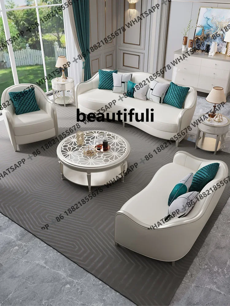 

ZJAmerican leather sofa combination living room size apartment modern simple high-end luxury solid wood furniture