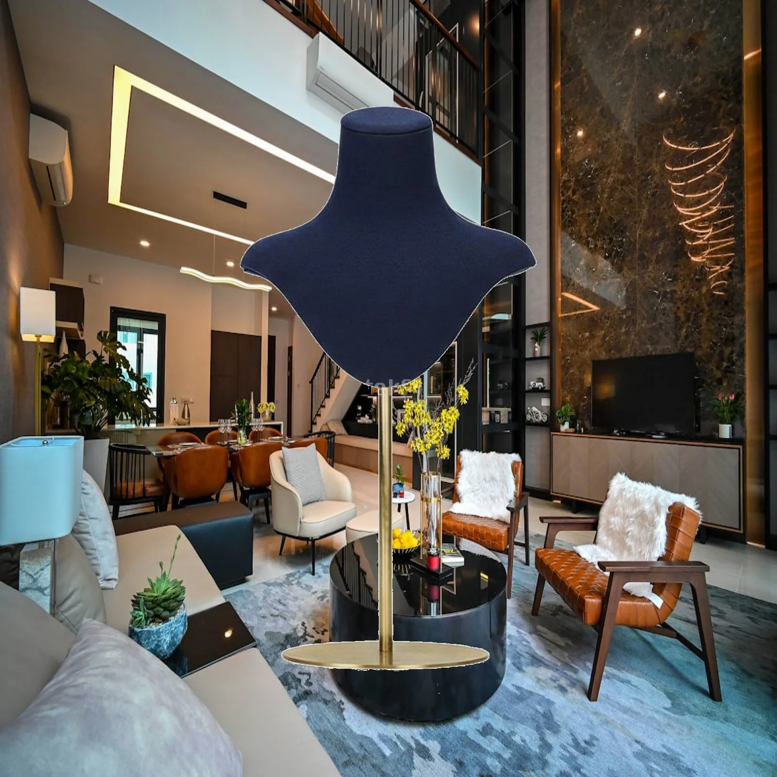 Jewelry Display Bust Stand for Necklace with Metal Base and Microfiber Surface Professional Fixture for Boutique and Fair