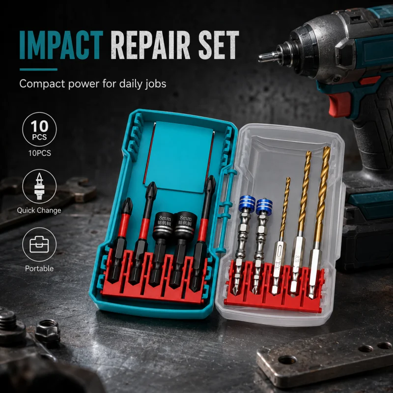 10PCS Impact Screwdriver Bit Set, Hex Shank Drill Bits Nut Sockets Kit for Wood Metal Plastic Repair Work