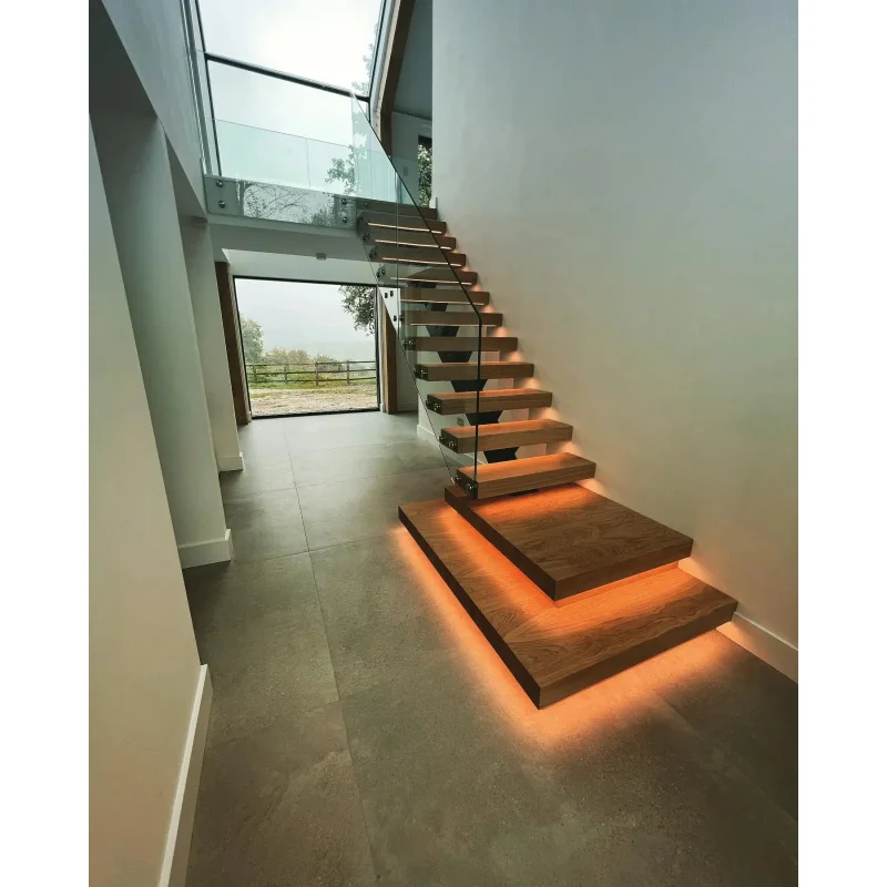 custom.Mono Beam Straight Staircase With Sensor LED Oak Step