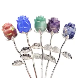 Crystal Rose Flower Natural Stone Amethyst Quartz Carved Gemstone Crafts For Valentine's Day Girlfriend Wedding Party Love Gifts