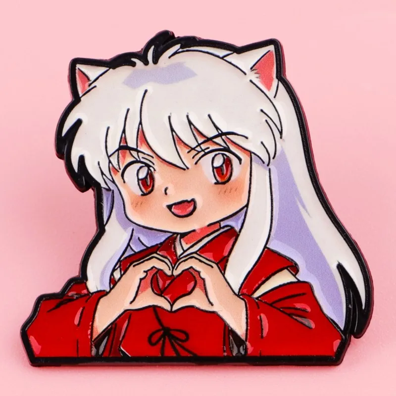 Cute Wolf Ear Fantasy Character Heart Gesture Enamel Pins Anime Figure Lapel Brooch Backpack Hat Clothes Daily Outfit Decor view 3
