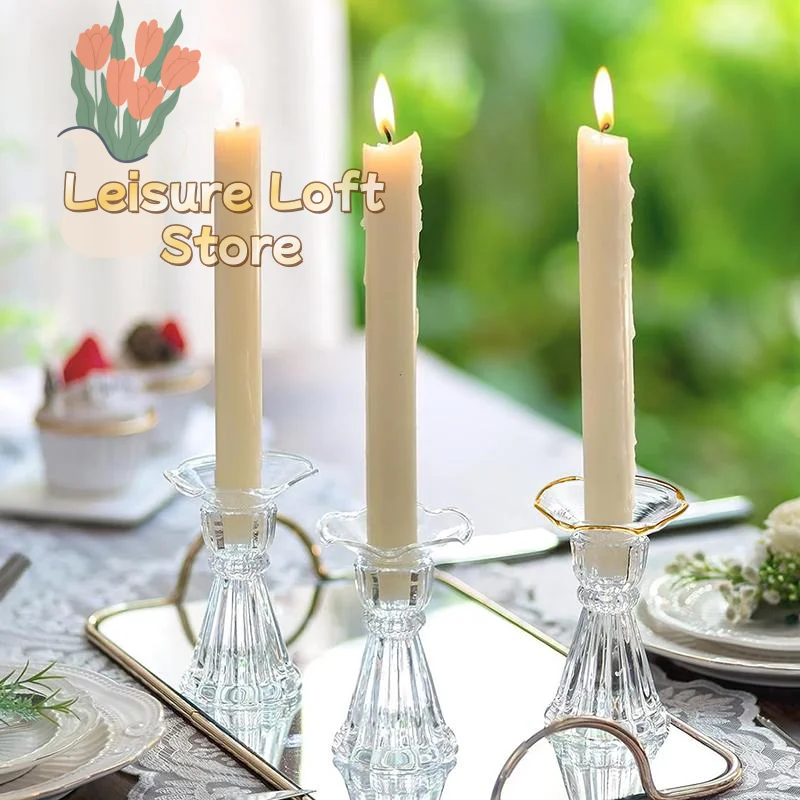 3 Pack Glass Candle Holders Set Wax Catcher Anti-Tip Base Anti-Drip Guards Perfect Wedding Favors for Guests