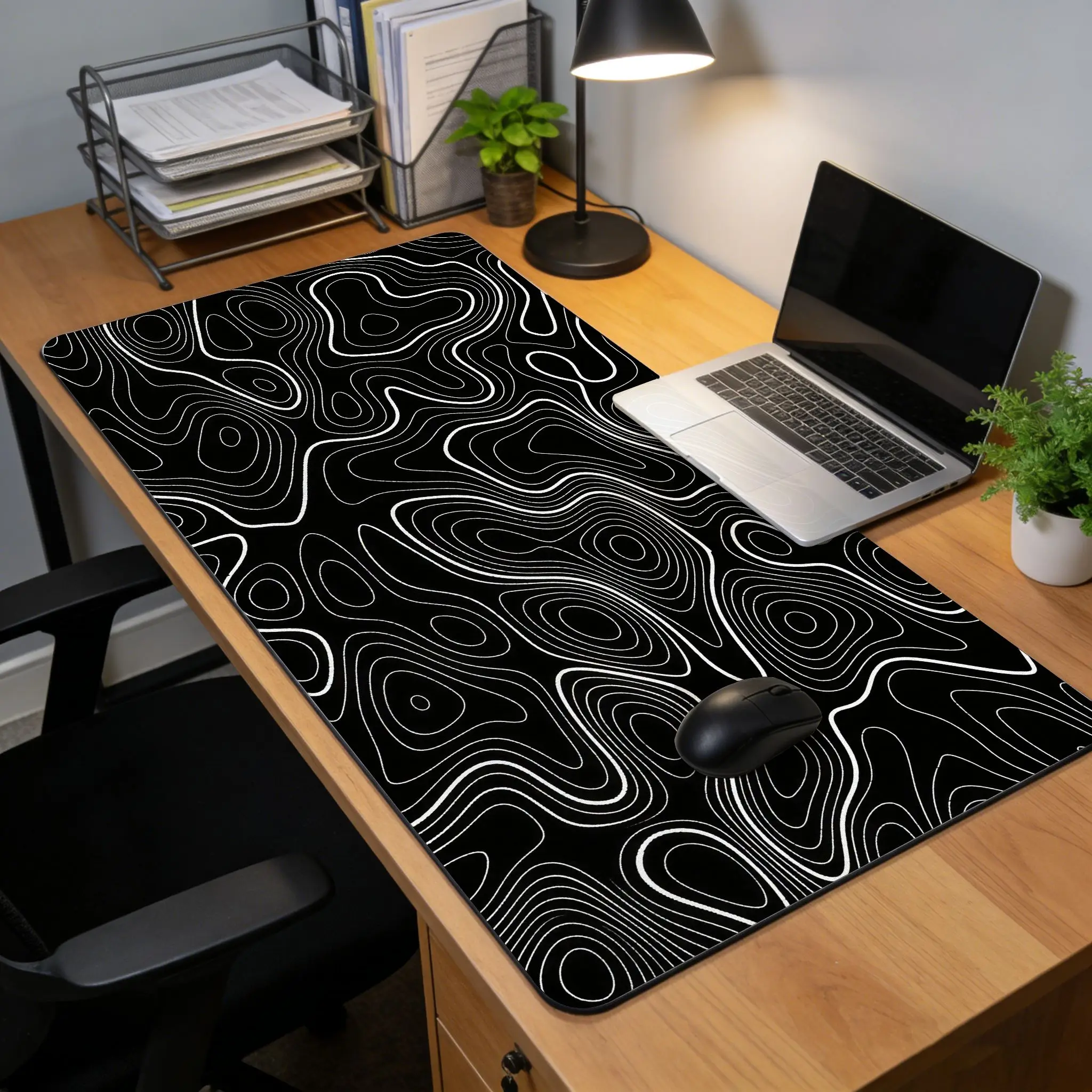 Desk Mat Black And White Strata Liquid Mousepad Large Abstract Mouse Pad Gaming Deskmat With Lockedge Office Non-slip Carpet