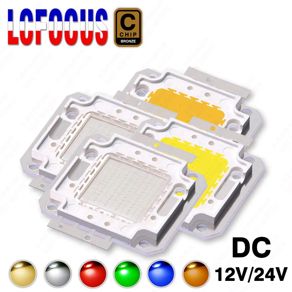 12V 24V LED COB Chip 10W 20W 30W 50W Warm Natural White Red Green Blue Yellow No Need Driver For 10 20 30 50 W Watt Light Beads