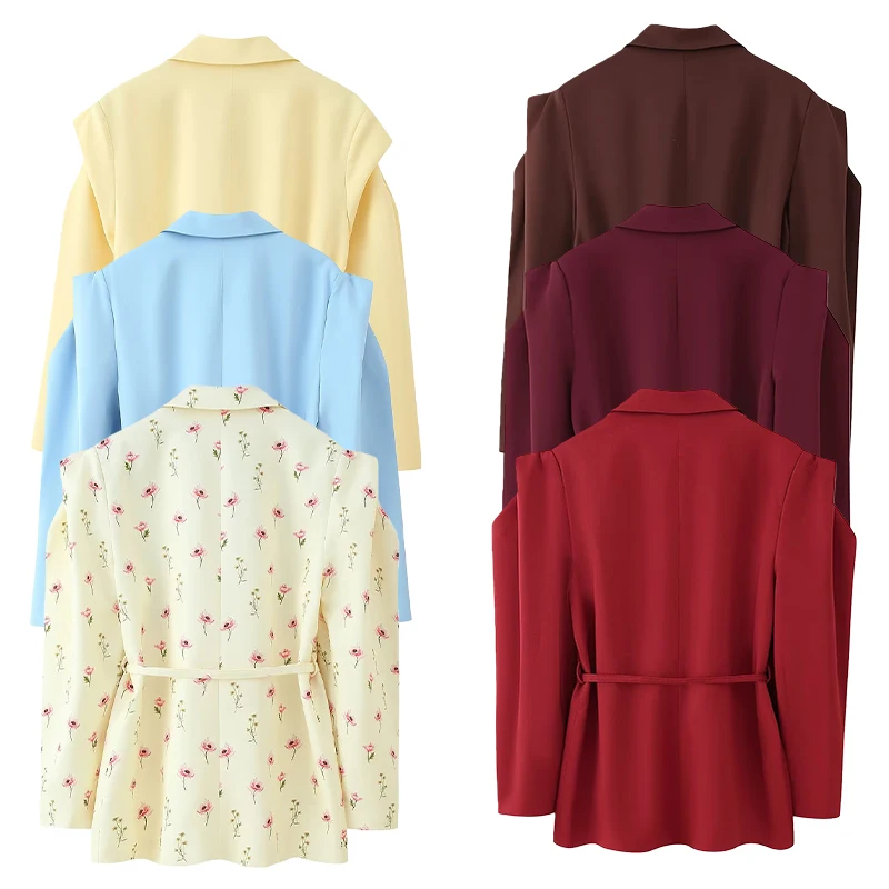 Blazer de moda para mujer, chaqueta de manga larga con hombros anchos y lazo en la cintura, elegante y versátil, adecuado para el lugar de trabajo y ropa informal