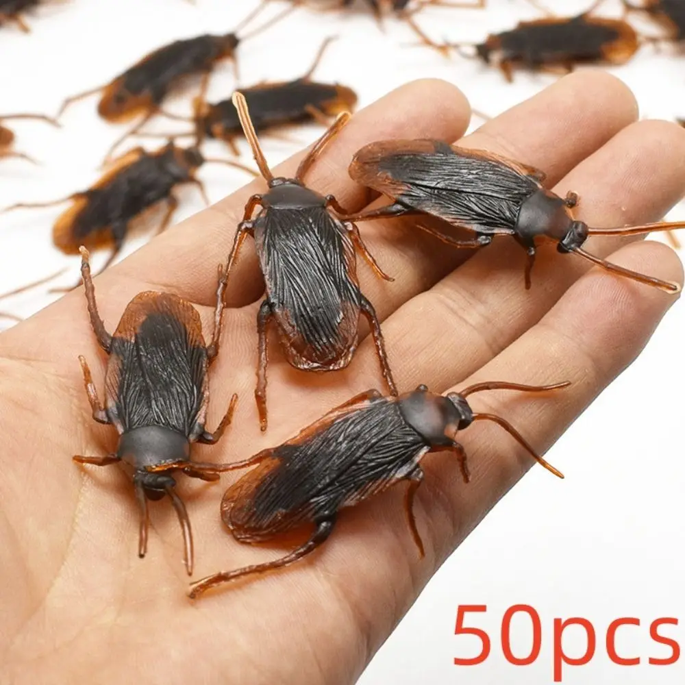 

50pcs Special Lifelike Model Simulation Fake Rubber Cock Cockroach Roach Bug Roaches Toy Prank Funny Trick Joke Simulation Toy