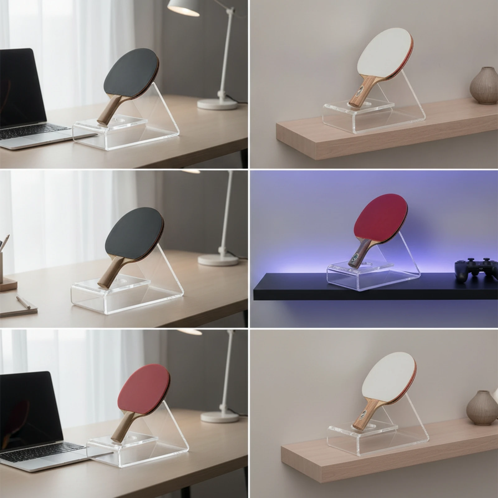 2 Pieces Acrylic Table-Tennis Paddle Rack Open Design Table-Tennis Paddle Display Rack Table Tennis Racket Organizer Small Size