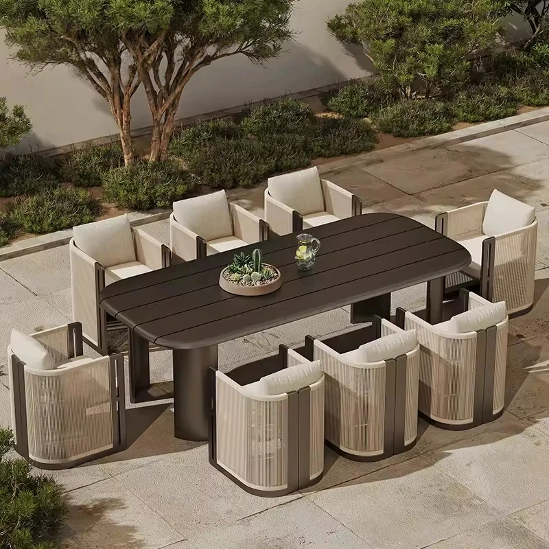 

Современный комплект уличной мебели для виллы: роскошный обеденный стол и стулья для патио, алюминиевый набор для сада отеля