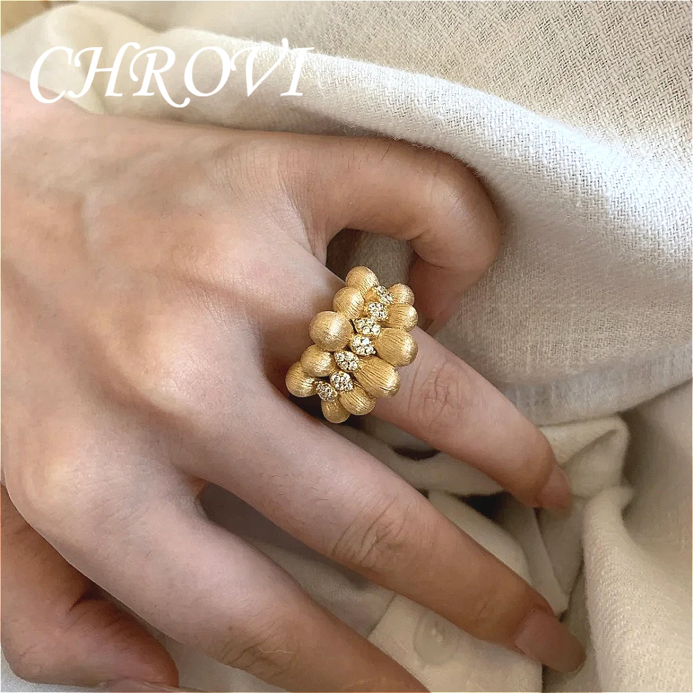 Retro Goldener Handpolierter Satinband-Kaffeebohnen-Ring - Luxuriöser Stil mit Diamantbesetztem Gold-Fingerring – Detail 6