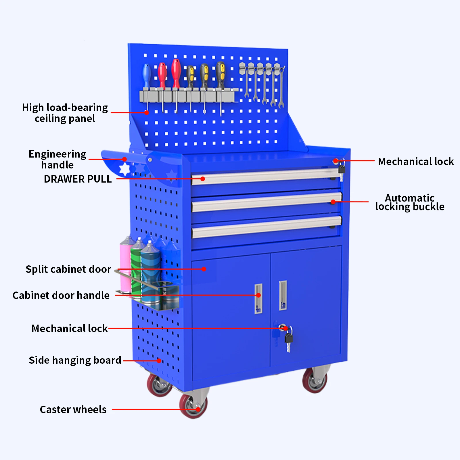3-Drawer High Capacity Rolling Tool Box Rolling Chest Tool Box on 4 Wheels with Lock, Tool Storage Cabinet for Garage