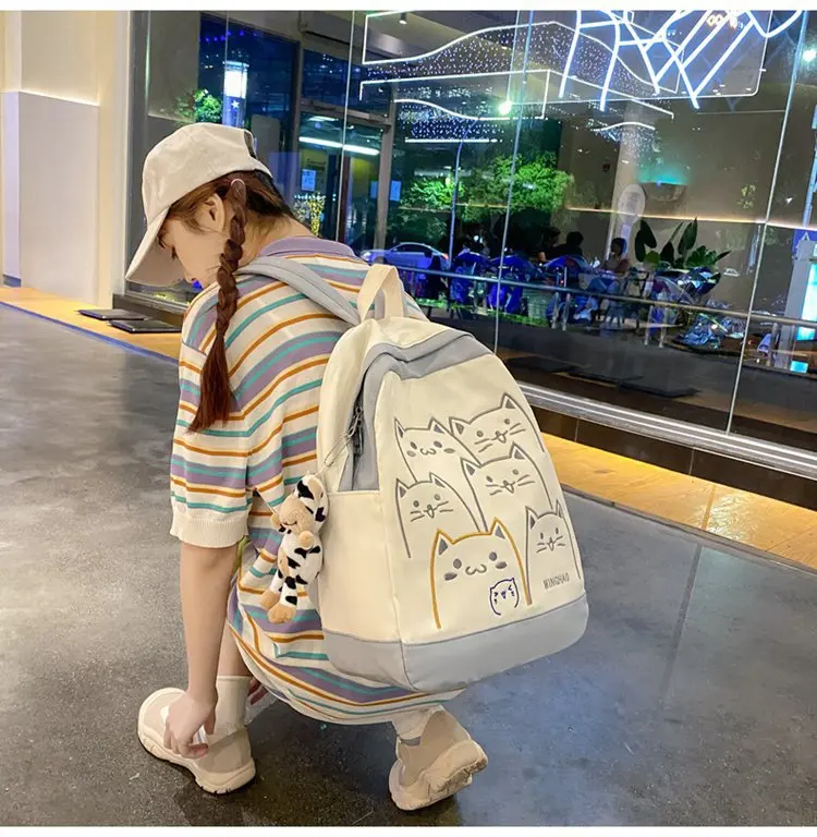 Cute Cat Pattern Backpack Women Kawaii High-capacity Fashion Female Backpack Travel High School Girls Book Bags For Student 2023