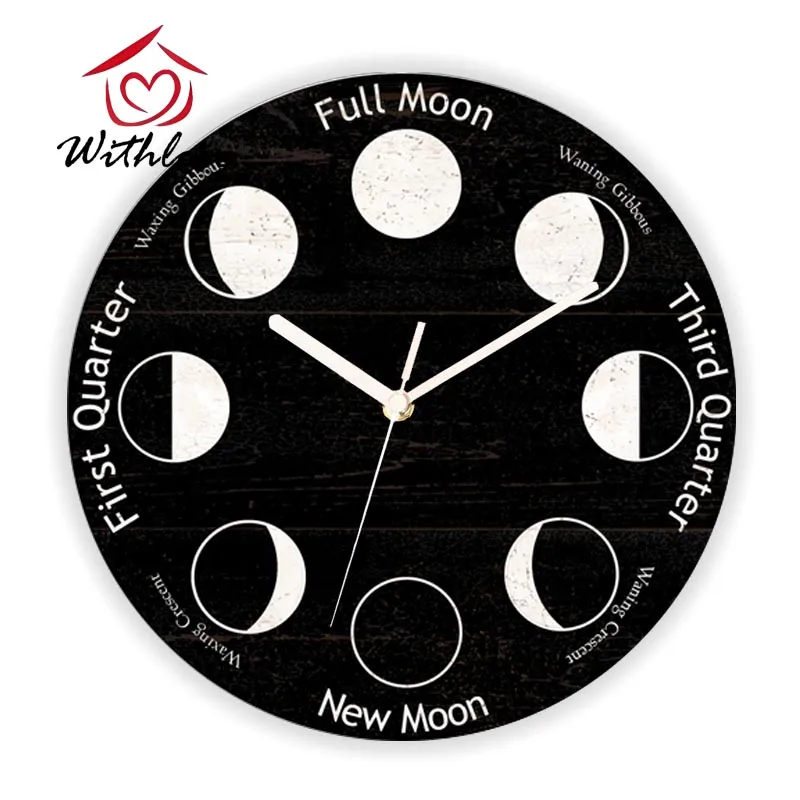 Reloj de pared de fase lunar blanco y negro para sala de estar reloj de pared de fase Lunar grande dormitorio cocina accesorios de decoración del hogar 35cm