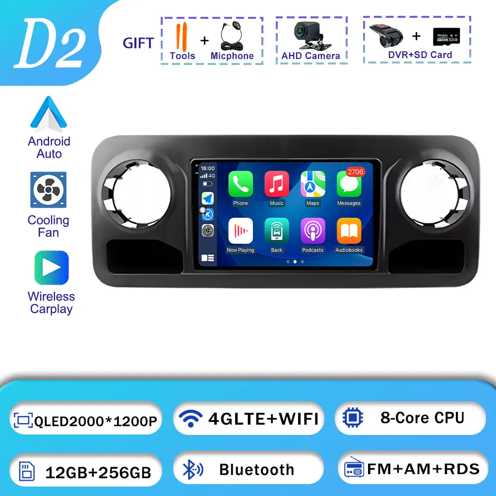 Voor Mercedes Benz Sprinter 2018-2022 Autoradio BT GPS Navigatie WIFI Stereo Multimedia Android 16 Draadloze Auto Speler carplay
