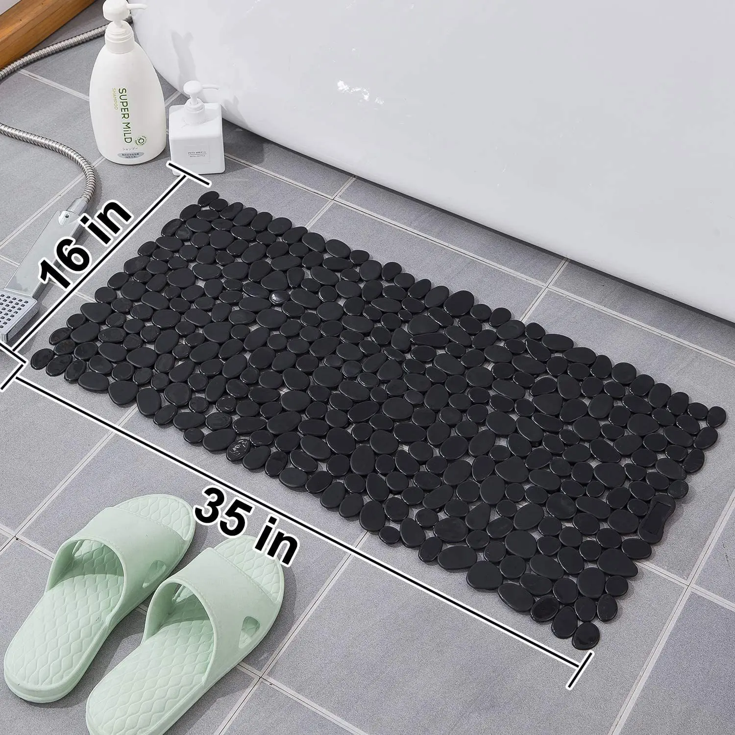 

88x40cm Pebble-Patterned Bathroom Anti-Slip Mat Bathtub Mat Stone-Style Foot Shower Anti-Fall Suction Cup Mat