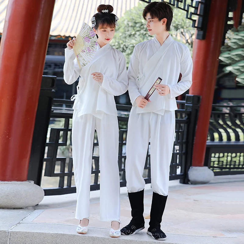 2 Delige Set Kleding Outfit Hanfu Wit Tops En Broek Mannen En Vrouwen Nachtkleding Pakken Innerwear Chinese Stijl Oude Tang dynastie