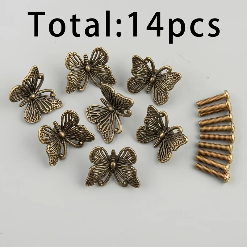 14Pcs Bronze Hollow Butterfly Cabinet Pulls, Vintage Single‑Hole Drawer Handles with Screws