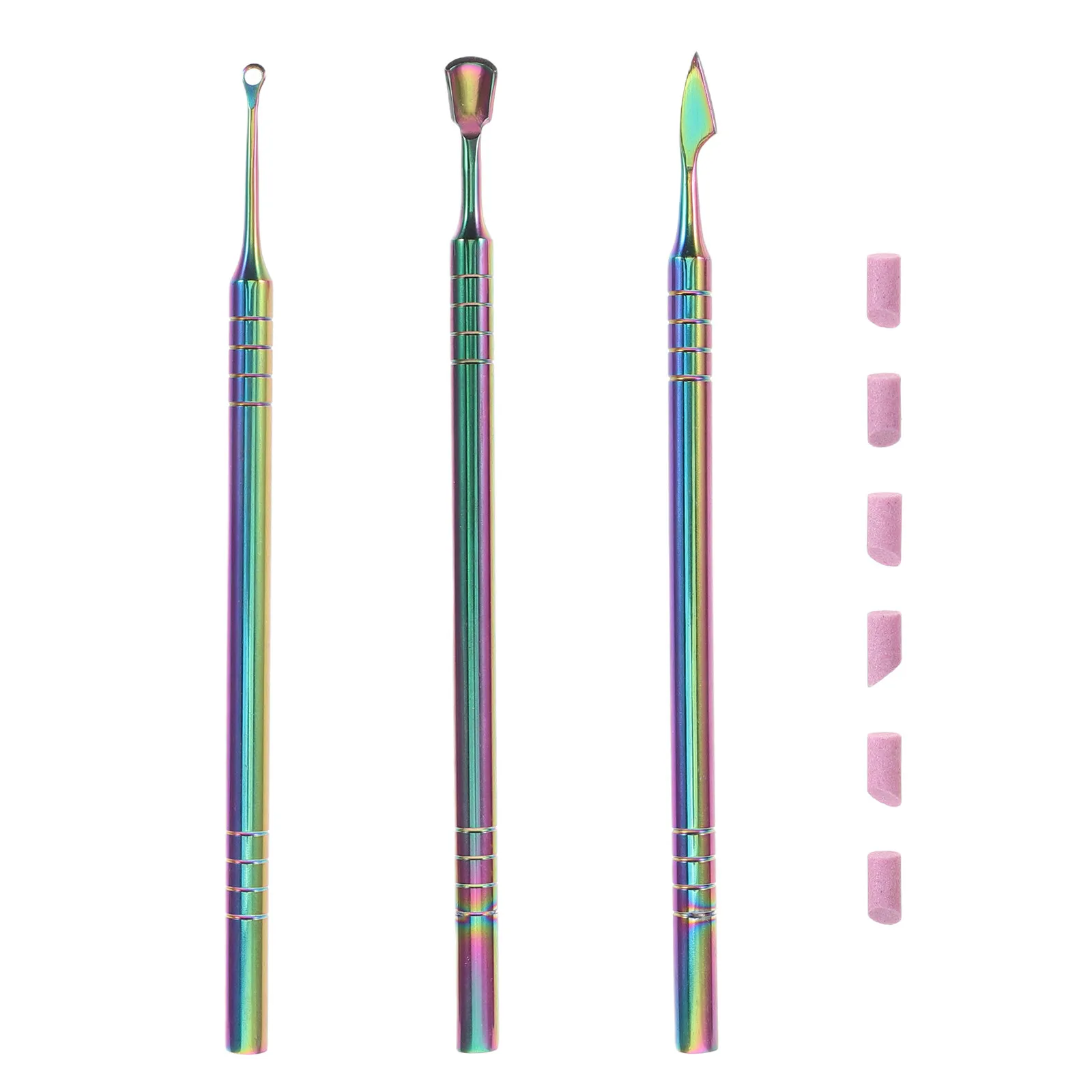 

Набор для маникюра и педикюра: 1 комплект металлических двусторонних пушеров для кутикулы, 3 зеркальных глянцевых пушера, 6 инструментов для коррекции ногтей с камнями