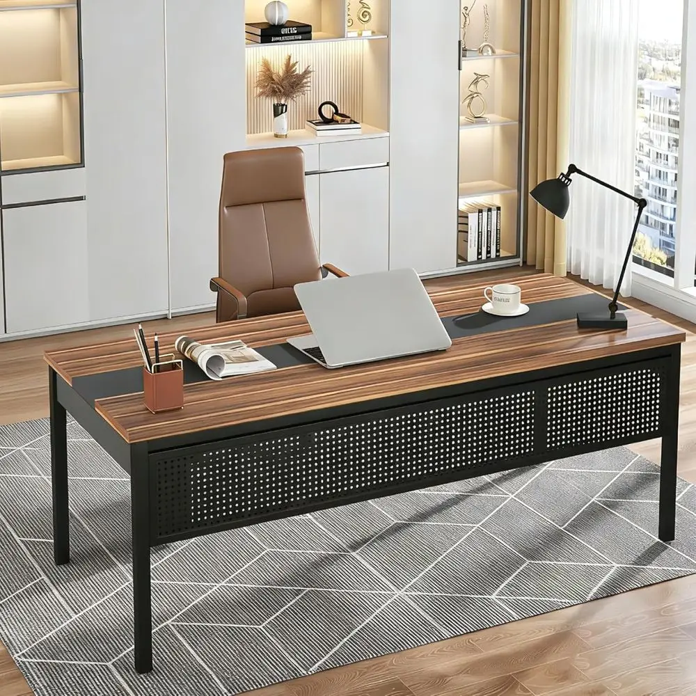 

Письменный стол 70.8 Executive Desk, просторная офисная компьютерная рабочая станция, элегантный современный стол для ноутбука для учебы и работы, подходит для дома и офиса.